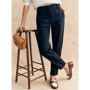 Sezane Pants Women 38 Gustavo Trousers Wool 7/8 Leg Navy Blue Minimalist Work